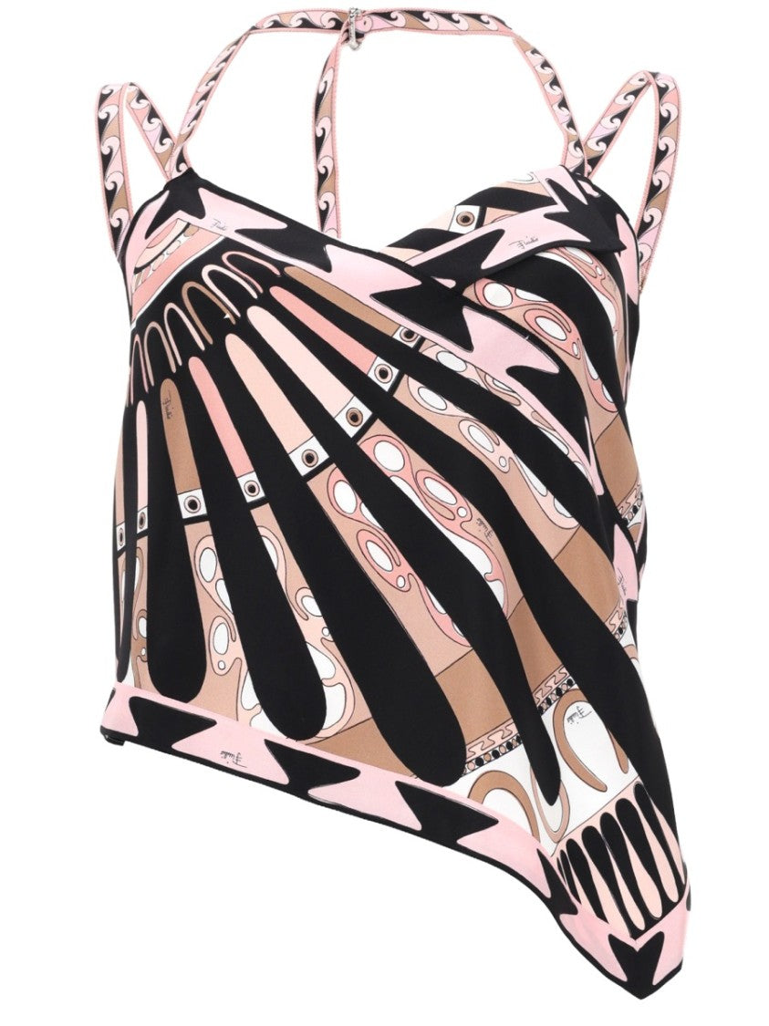 Pucci Asymmetrical Halter Crop Tank Top