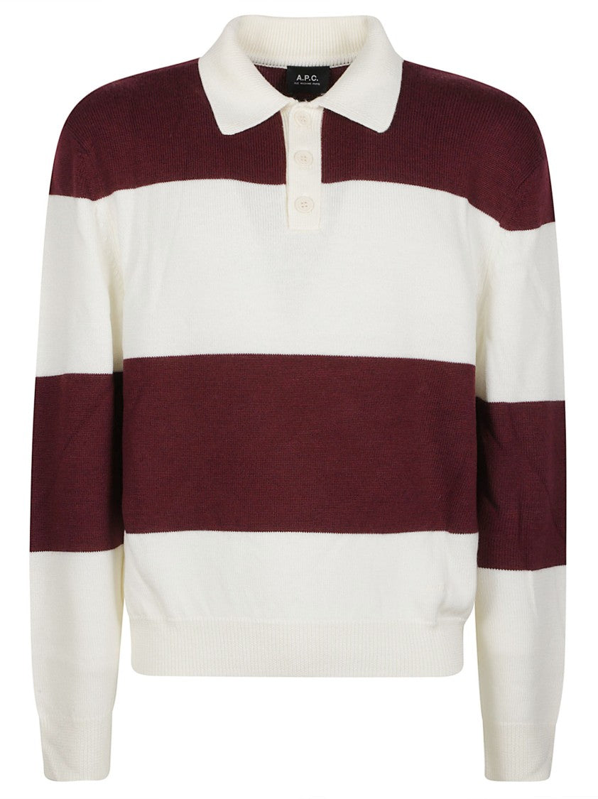 A.P.C. Logo Luis Striped Virgin Wool Polo Shirt