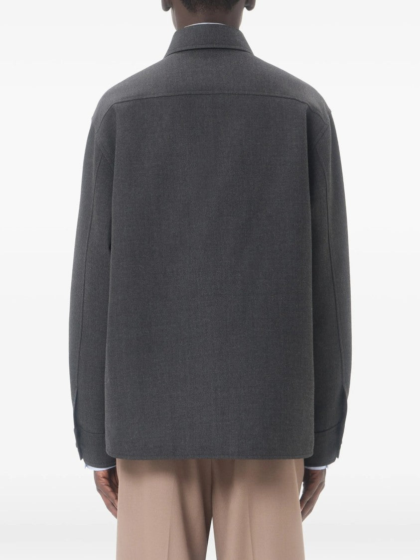 Valentino Boxy Grey Wool Jacket With Classic Collar And Metallic Detail