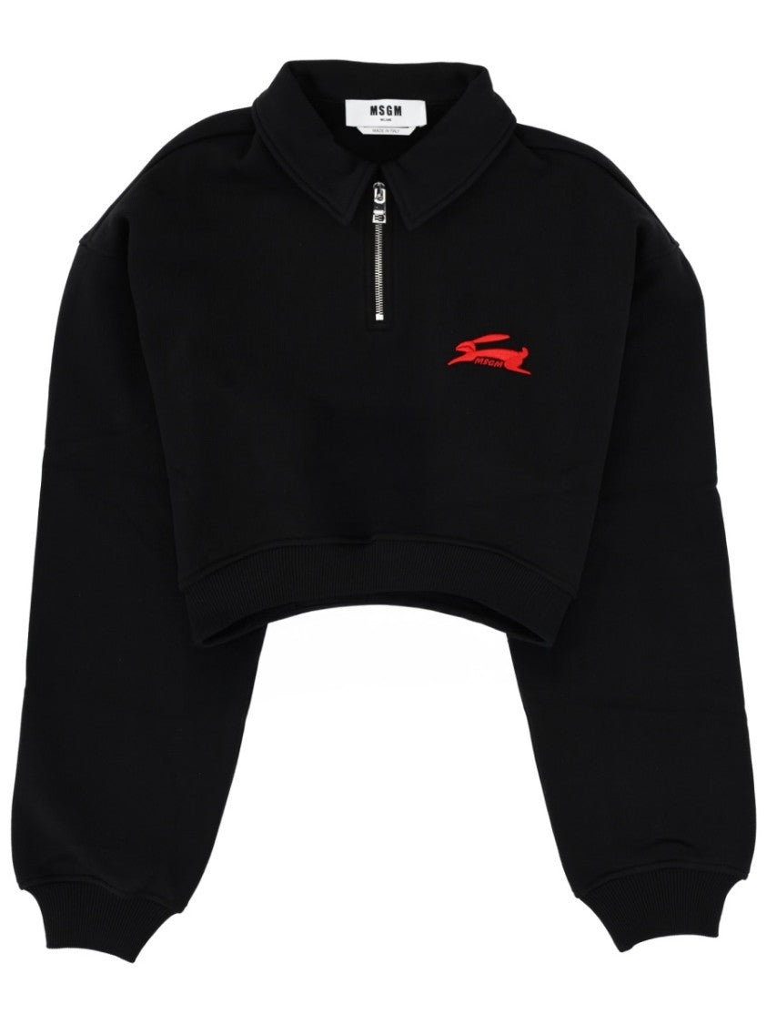 Msgm Follow The Rabbit Cropped Zip Sweatshirt