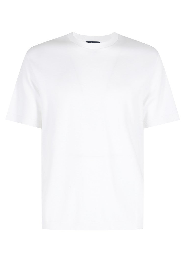 Herno White Crew Neck Ribbed-Trim Cotton T-Shirt