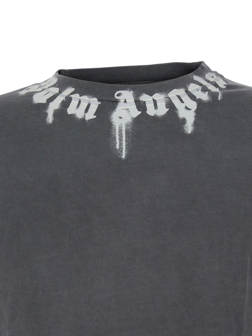 Palm Angels Relaxed-Fit Grey Cotton T-Shirt With Gothic Text