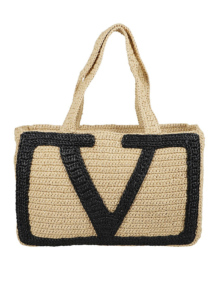 Valentino Garavani Natural-Colored Crochet Raffia Shopping Bag