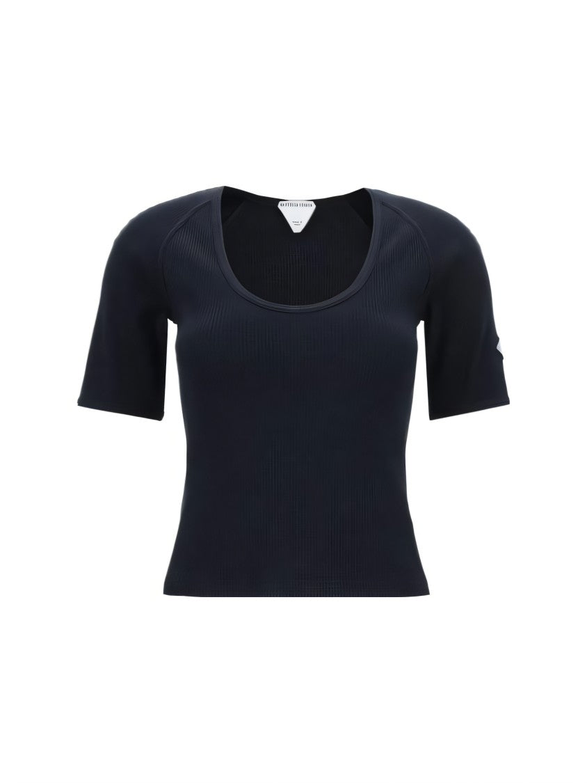 Bottega Veneta Fitted Blue Short-Sleeve Top With Ribbed Texture
