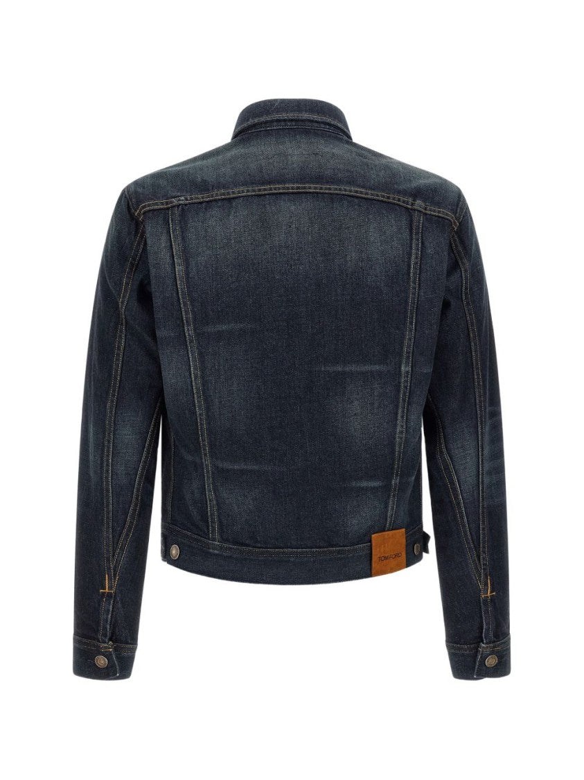 Tom Ford Blue Denim Flap Pocket Structured Collar Denim Jacket