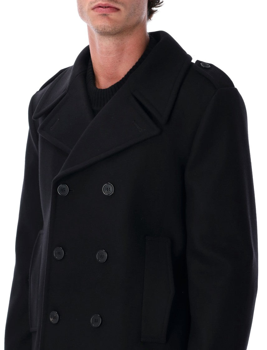 Saint Laurent Wool Peacoat With Epaulettes