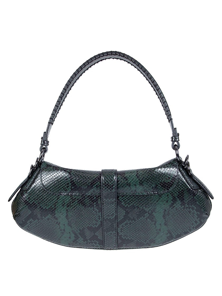 Ganni Crescent-Shaped Shoulder Bag In Glossy Faux Snake Texture