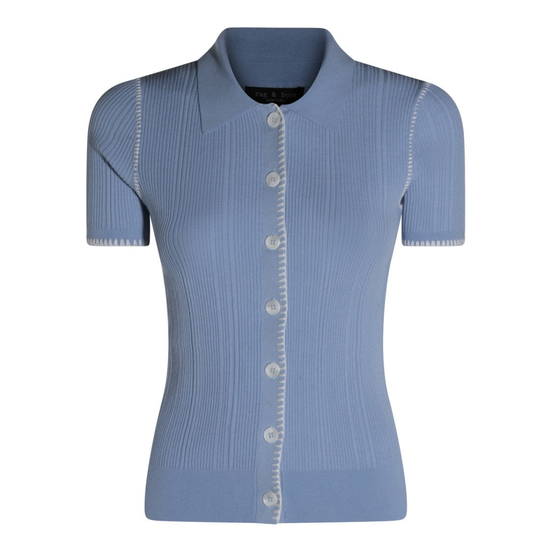 Rag & Bone Ribbed Knit Blue Sweater With Button-Down Front