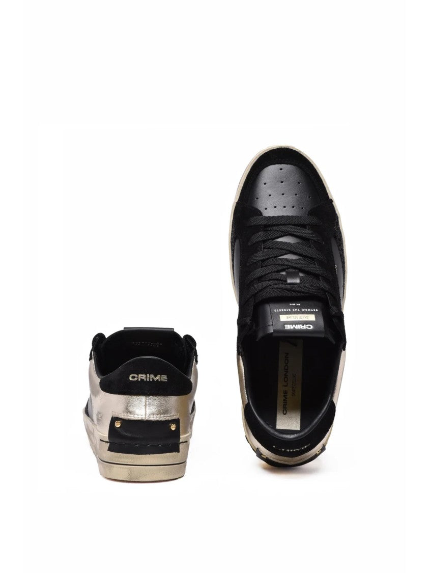 Crime London Black Leather Silver Sneakers
