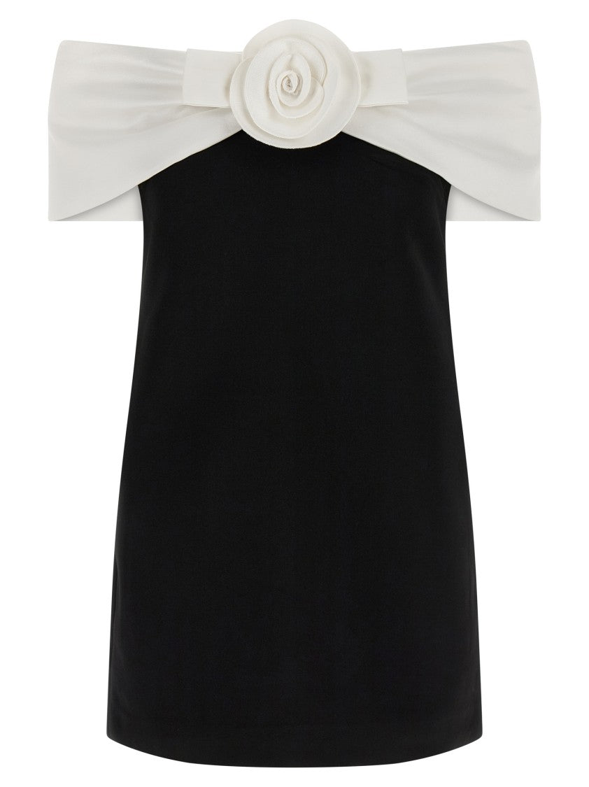 Self-Portrait 'Black Crêpe Flower Mini' Dress