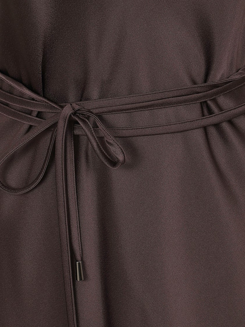 Antonelli Firenze Minimalist Long Silk Blend Dress With Matching Waist Belt