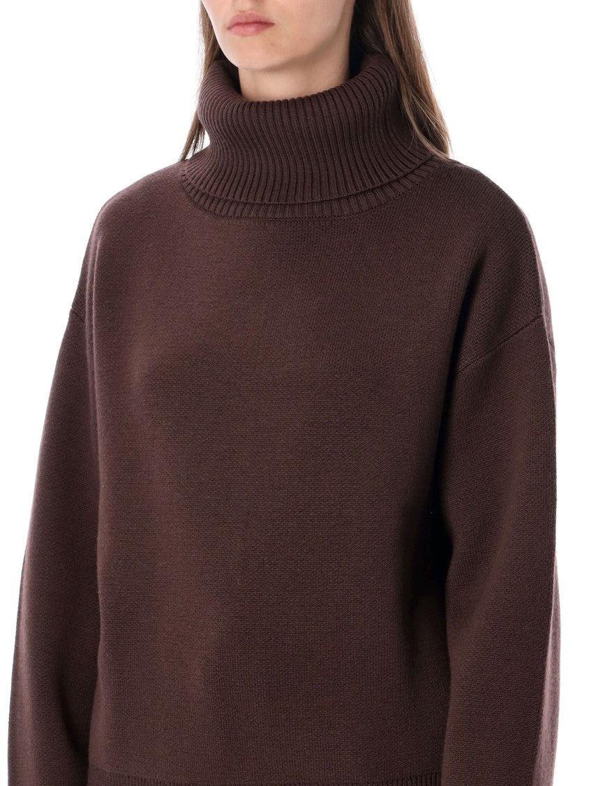 Rhea Boxy Brown Ribbed Turtleneck Sweater