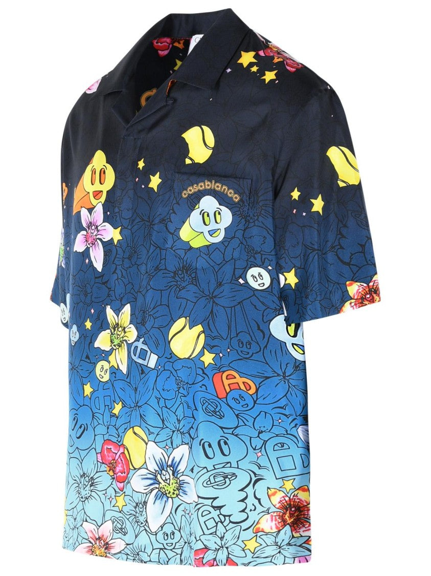 Casablanca 'Graffiti Repeat' Blue Silk Shirt