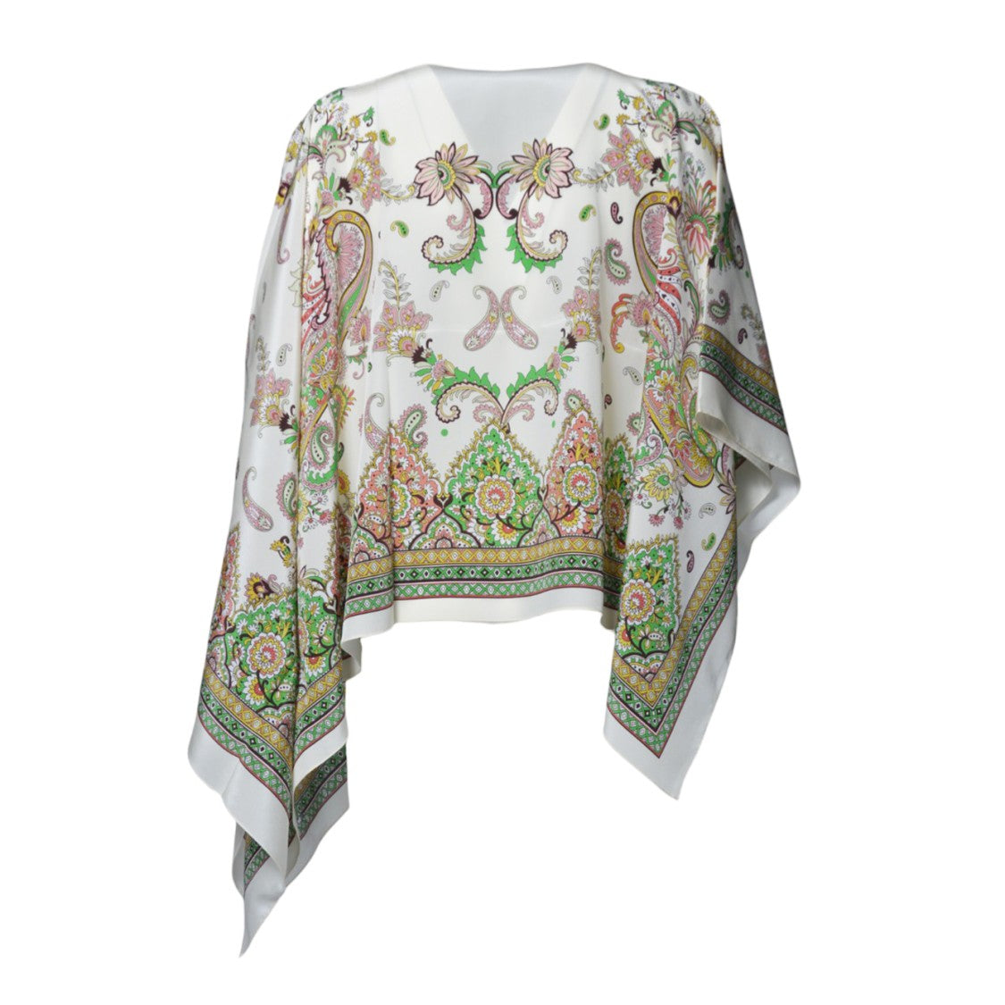 Etro Cream Silk Poncho With Floral Paisley Print