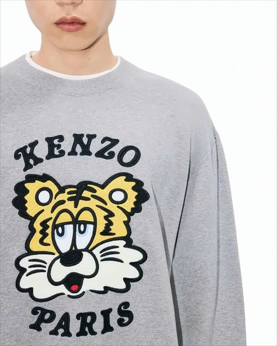 Kenzo Heather Grey Long-Sleeve Sweatshirt With Tiger Graphic