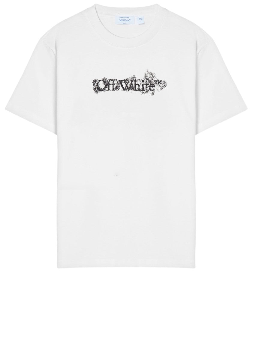 Off-White White Cotton T-Shirt With Distressed Logo Prints