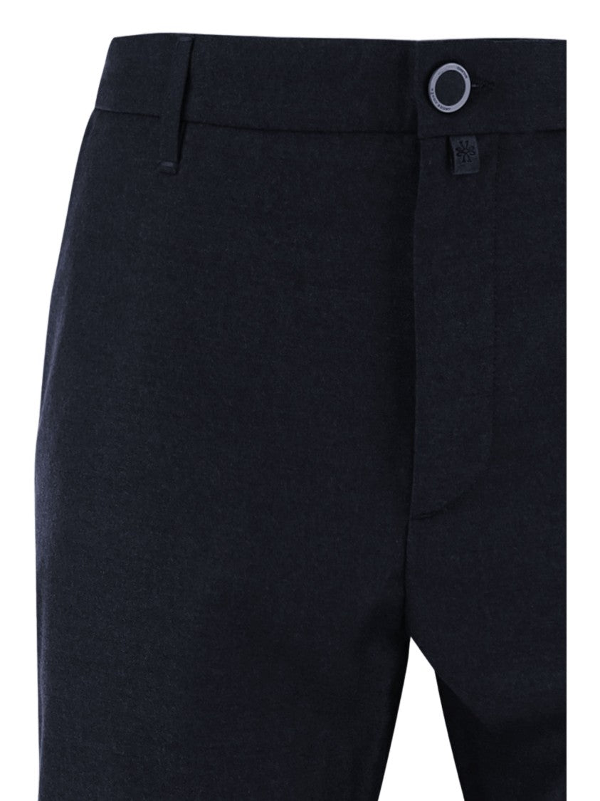Jacob Cohen Navy Tailored Pressed-Pleat Stretch Wool Straight-Leg Pants