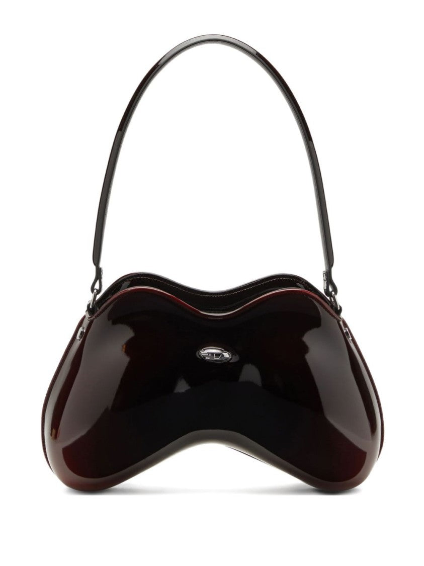 Diesel Sculptural Bordeaux Shoulder Bag With Glossy Finish