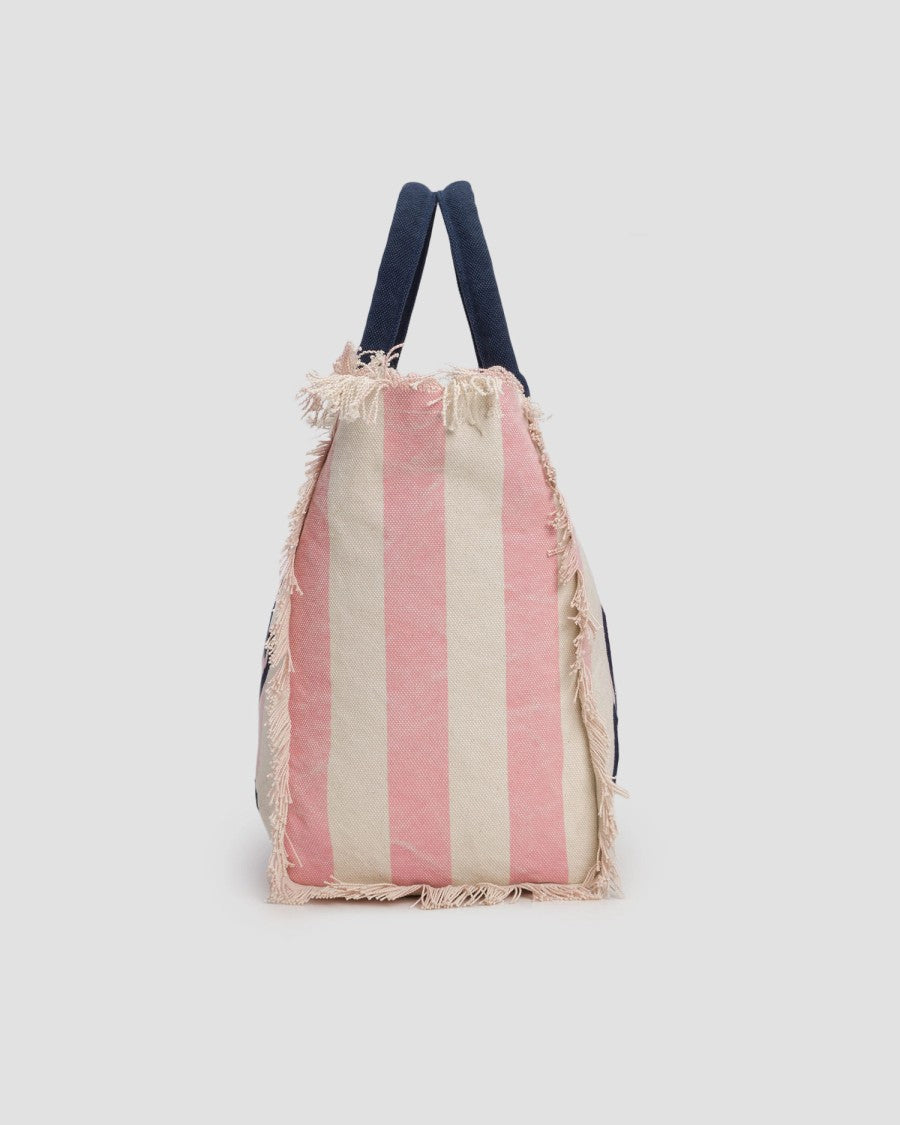 Mc2 Saint Barth Vertical Stripe Tote Bag With Fringed Edges