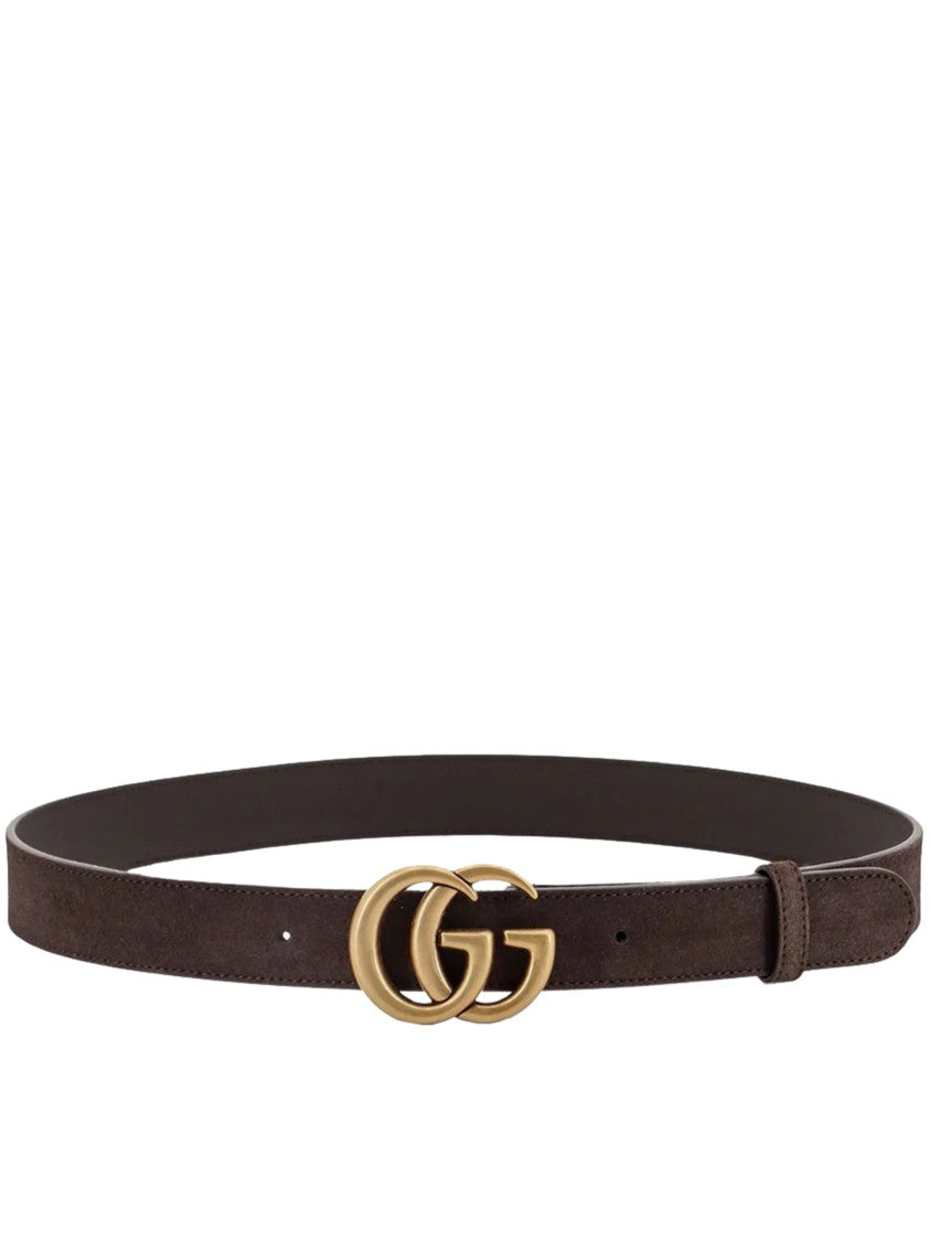 Gucci Brown Suede Double G Buckle Belt