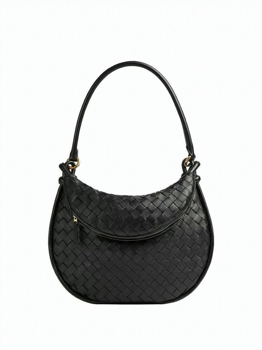 Bottega Veneta Medium Crescent-Shaped Woven Leather Handbag With Gold Hardware