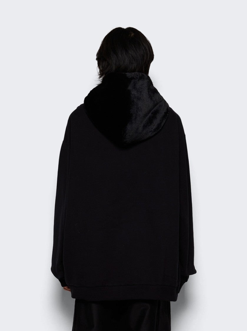 Marni Oversized Black Sweatshirt With Faux Fur-Lined Hood