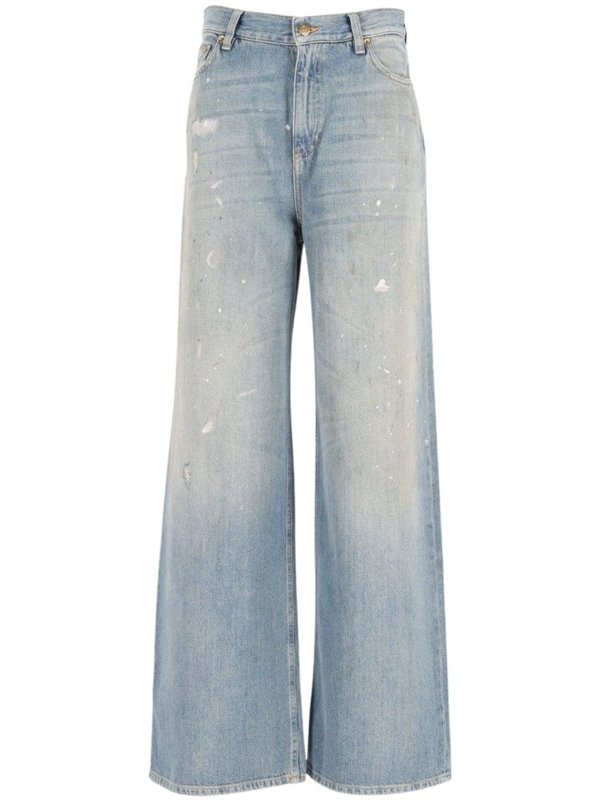 Golden Goose Wide-Leg Boyfriend Trousers With Distressed Denim Finish