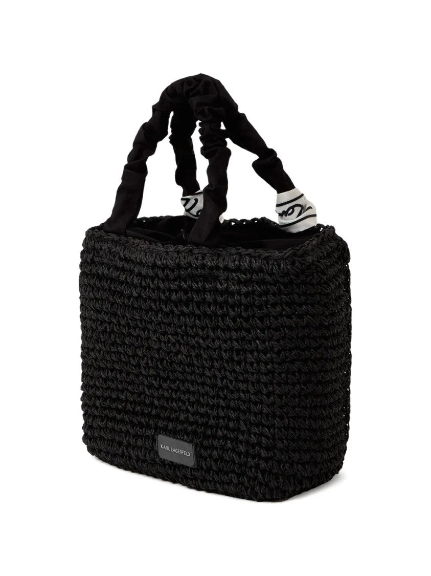 Karl Lagerfeld Woven Handbag With Ruched Handle And Signature Detail