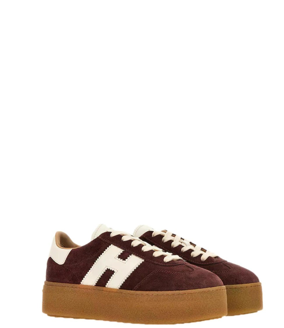 Hogan Burgundy H698 Allacciato H Suede Platform Sneakers