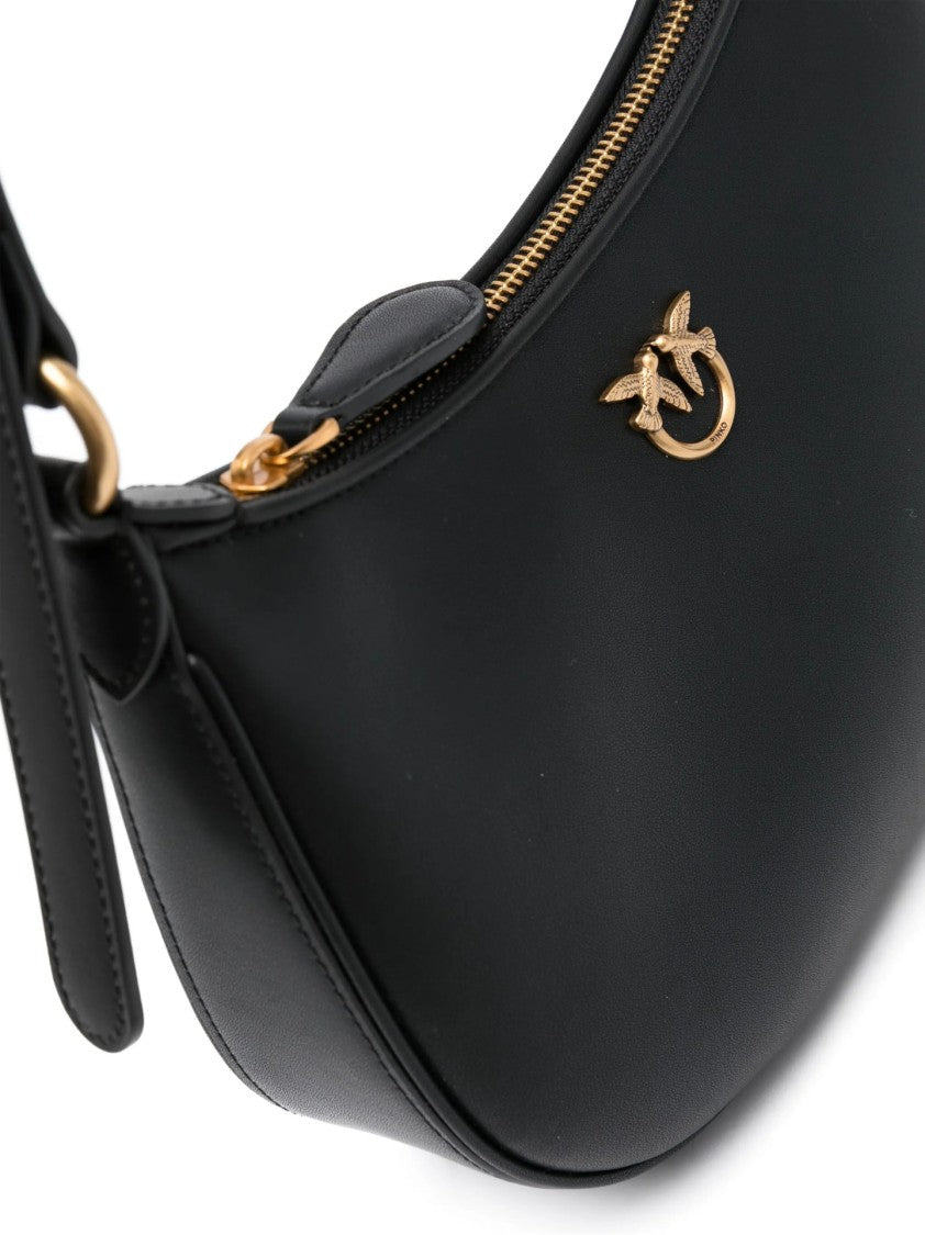 Pinko Rounded Silhouette Black Shoulder Bag With Gold-Tone Logo