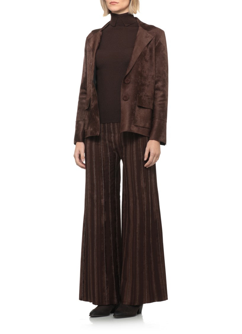 D. Exterior Brown Wool-Blend Classic Blazer
