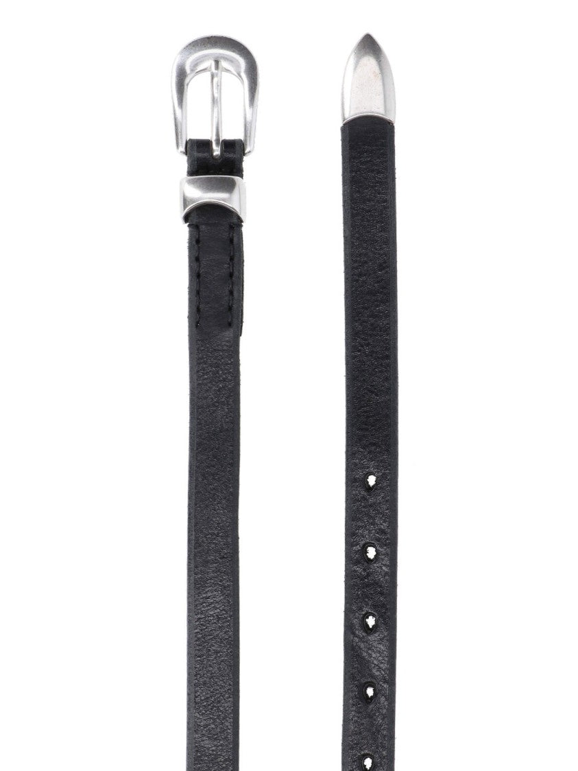 Our Legacy Slim Black Leather Belt With Silver-Toned Metal Buckle