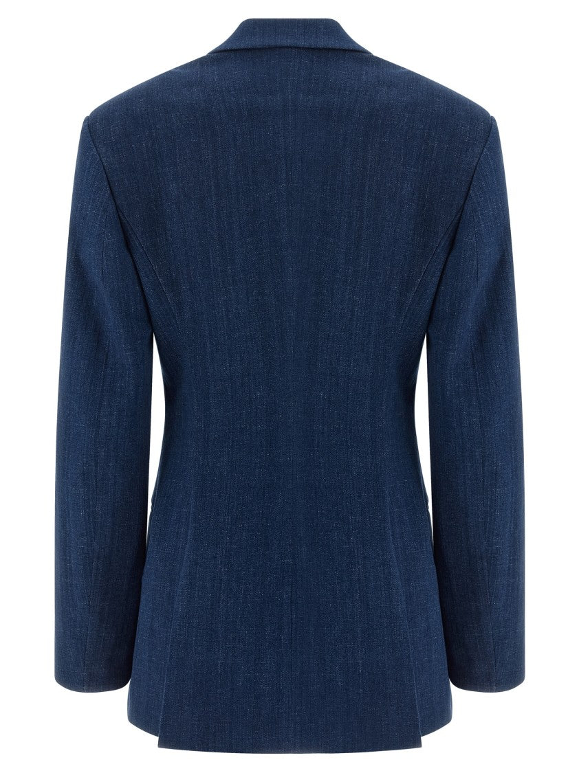 Dsquared2 Hourglass Double-Breasted Denim Blazer With Monogram Canvas Lining