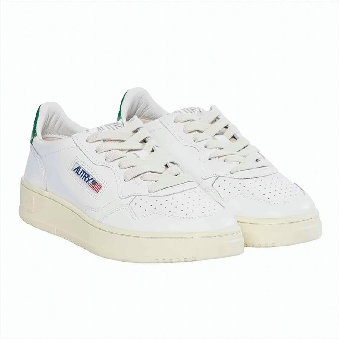 Autry Perforated Leather Low-Top Sneakers With Green Accents