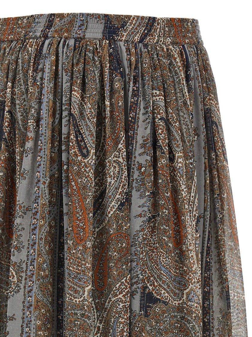 Saint Laurent Paisley Print Silk Maxi Skirt