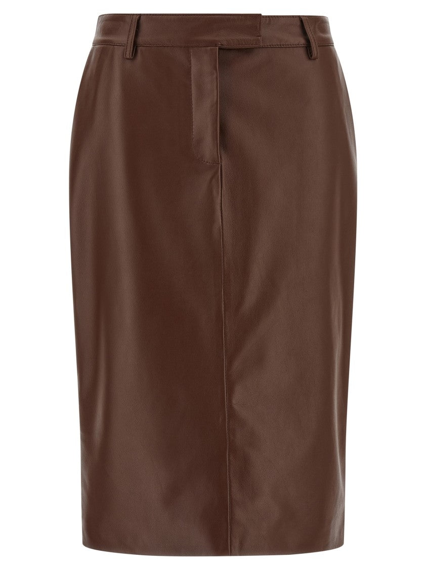 Giuseppe Di Morabito Brown Leather Midi Sheath Skirt