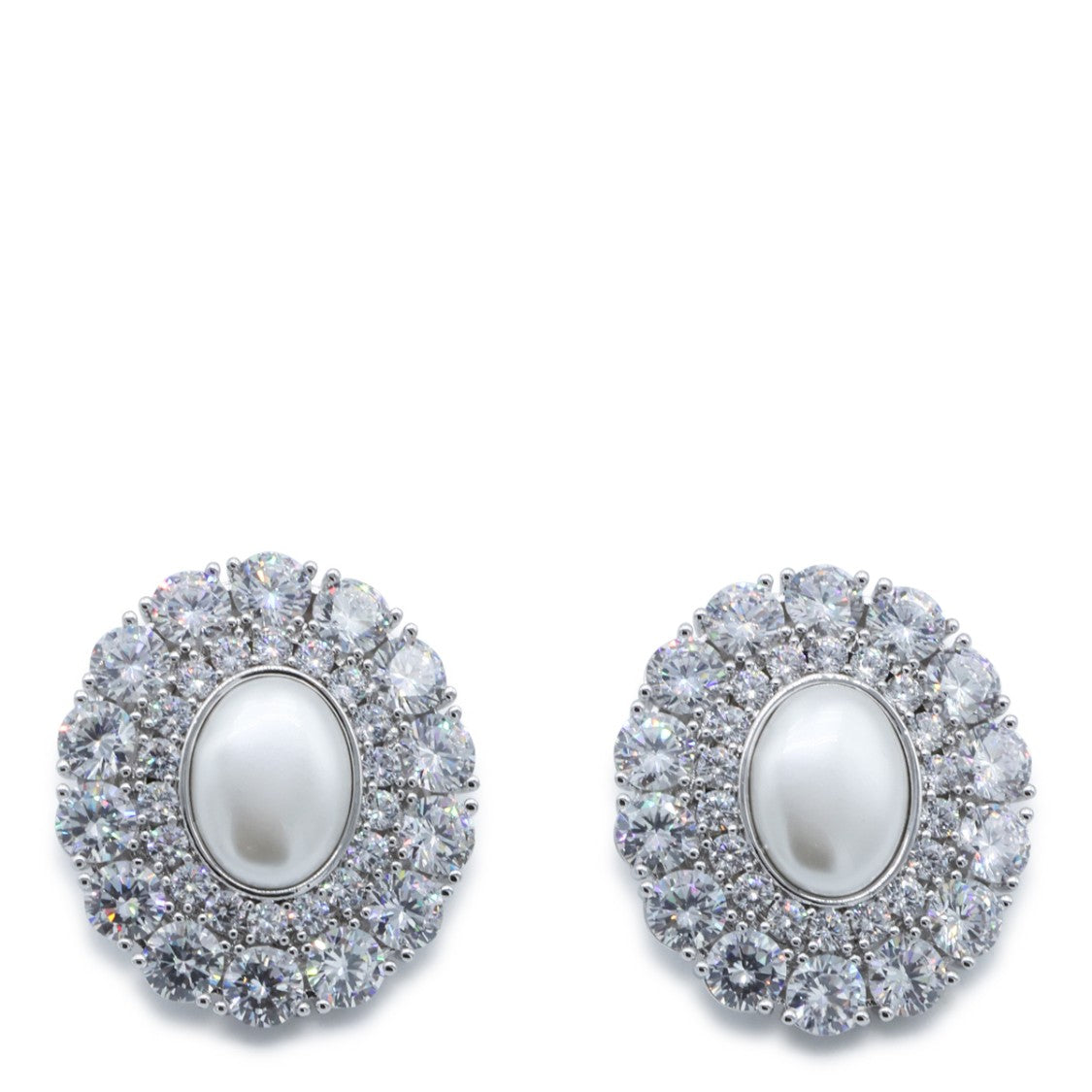 Self-Portrait Oval-Shaped Earrings With Central Pearl And Crystal Embellishments