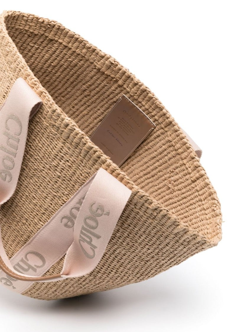 Chloé Woven Logo Print Handles Spacious Fabric Tote Bag