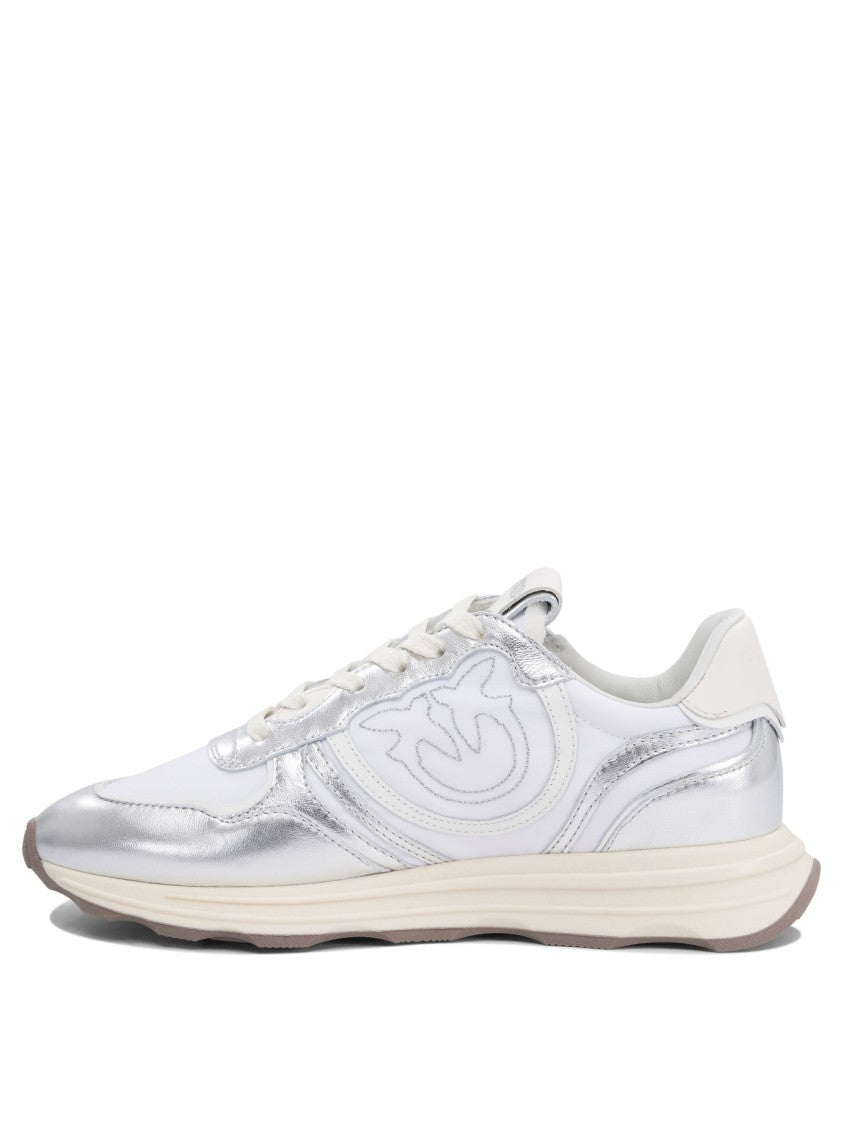 Pinko Silver Leather-Mesh Blend Sneakers