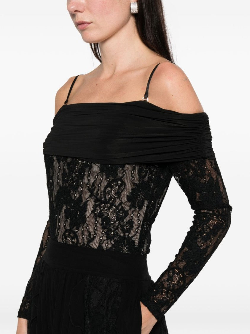 Zimmermann Off-Shoulder Sheer Lace Bodysuit With Floral Embellishments