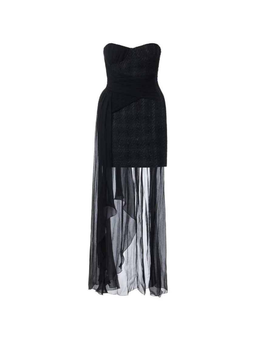 Elisabetta Franchi Black Strapless Textured Sheer Evening Dress