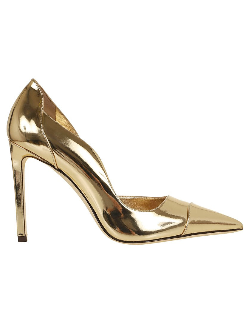 Jimmy Choo Pointed Toe Pumps With Gold Mirror Finish