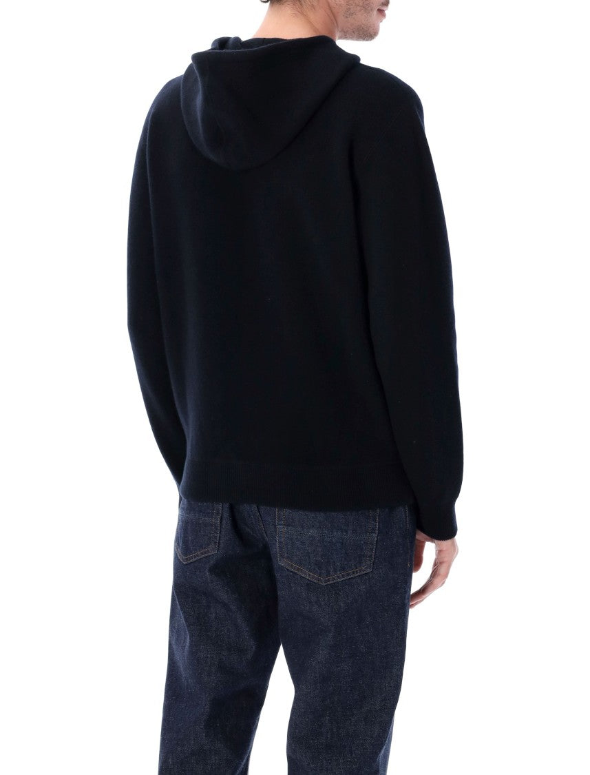 Prada Wool And Cashmere Blend Hoodie With Embroidered Logo