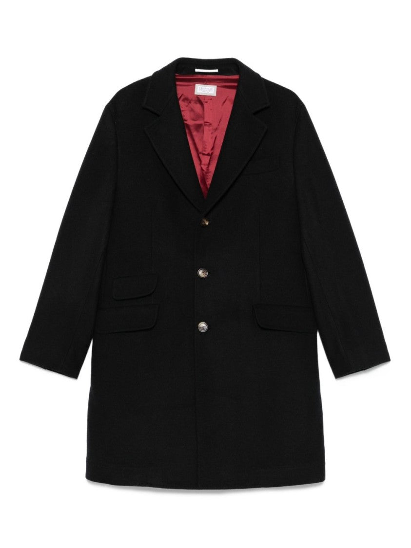 Brunello Cucinelli Classic Black Button-Up Coat With Notched Lapels