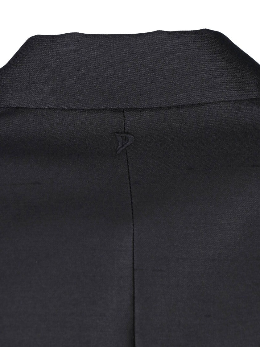 Dondup Black Silk Shantung Double Breasted Blazer