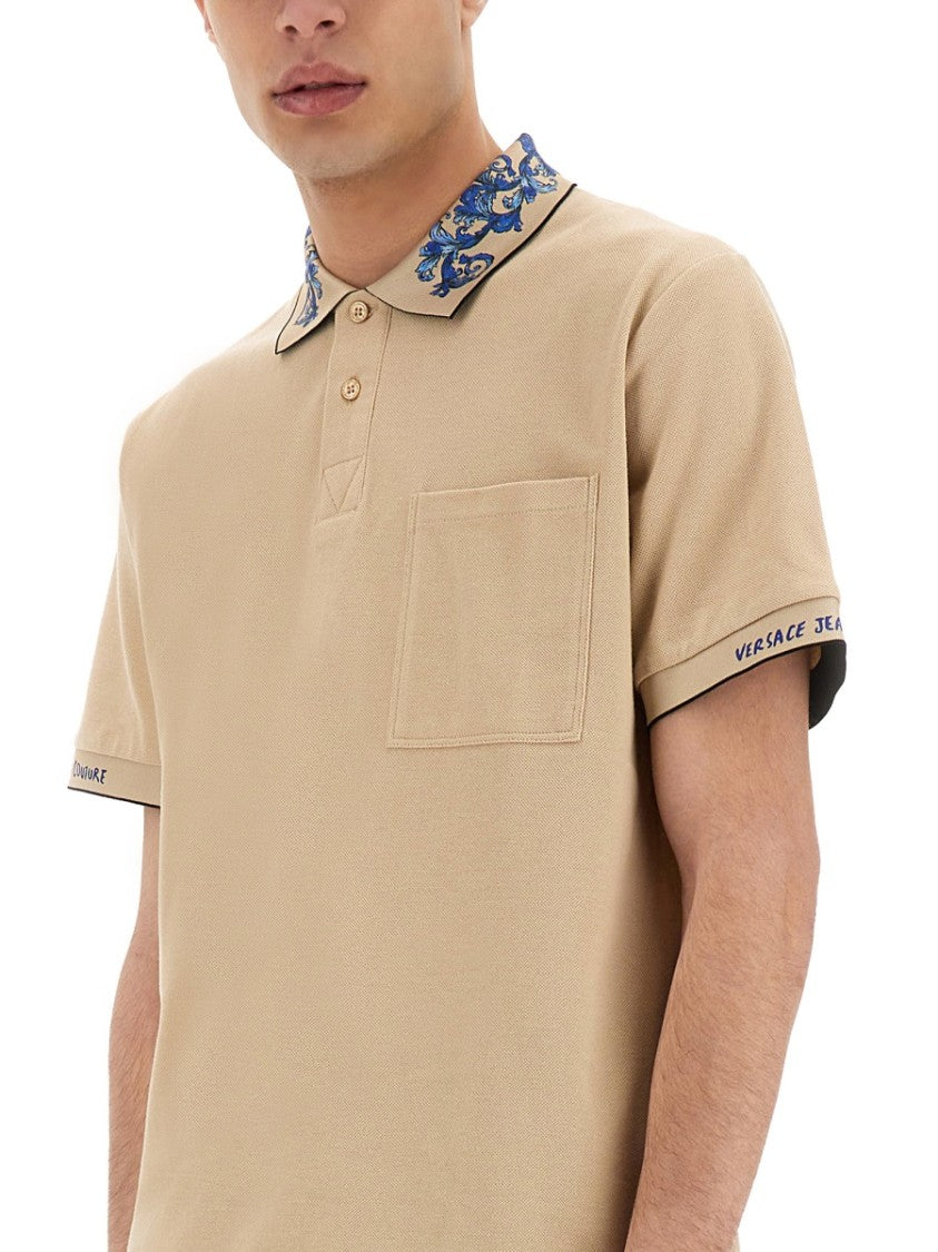 Versace Jeans Couture Polo Shirt With Baroque Outline Collar