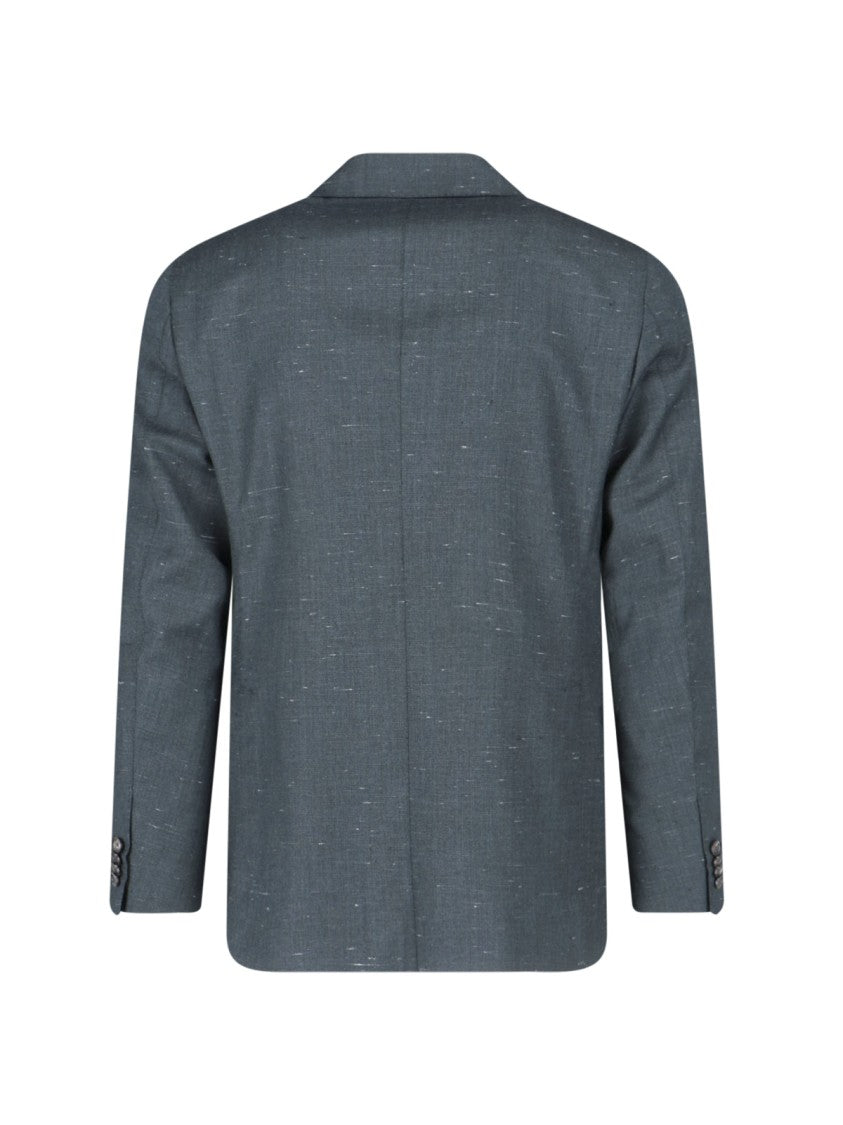 Caruso Green Double-Breasted Textured Silk-Wool Blazer
