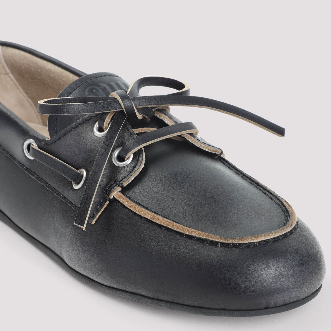 Miu Miu Black Burnt Calf Leather Loafers