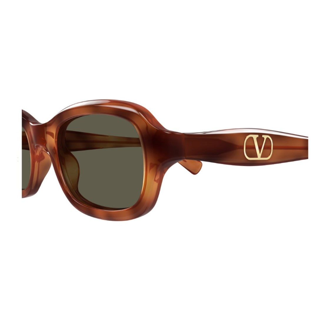 Valentino Havana Linea V Logo Recycled Acetate Rectangular Sunglasses