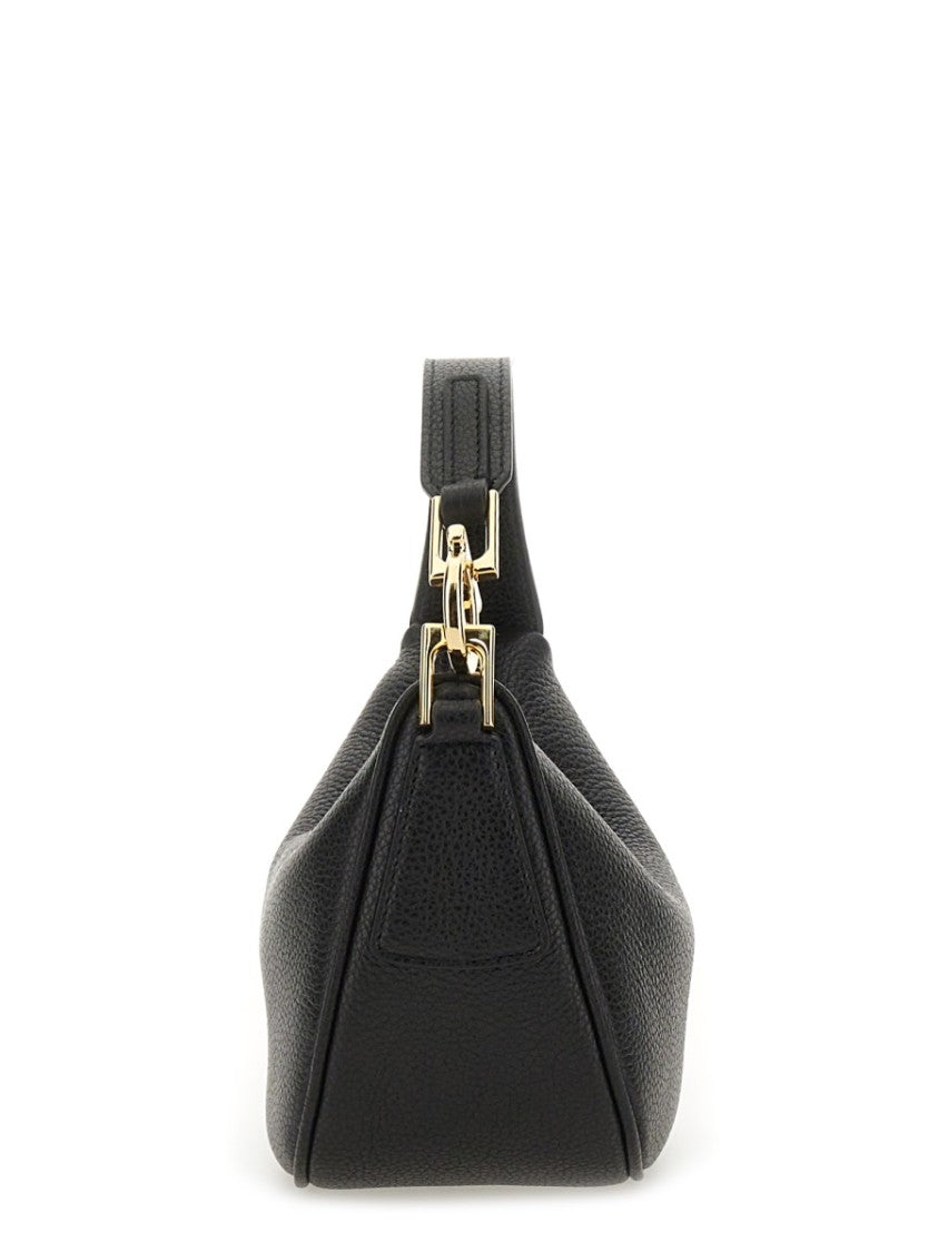 Ferragamo Crescent-Shaped Black Calf Leather Hobo Bag With Gold-Tone Clasp
